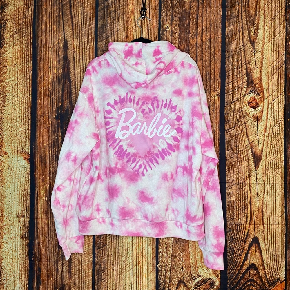 Barbie Pink White Tie-Dye Hoodie Sweatshirt - Picture 2 of 4